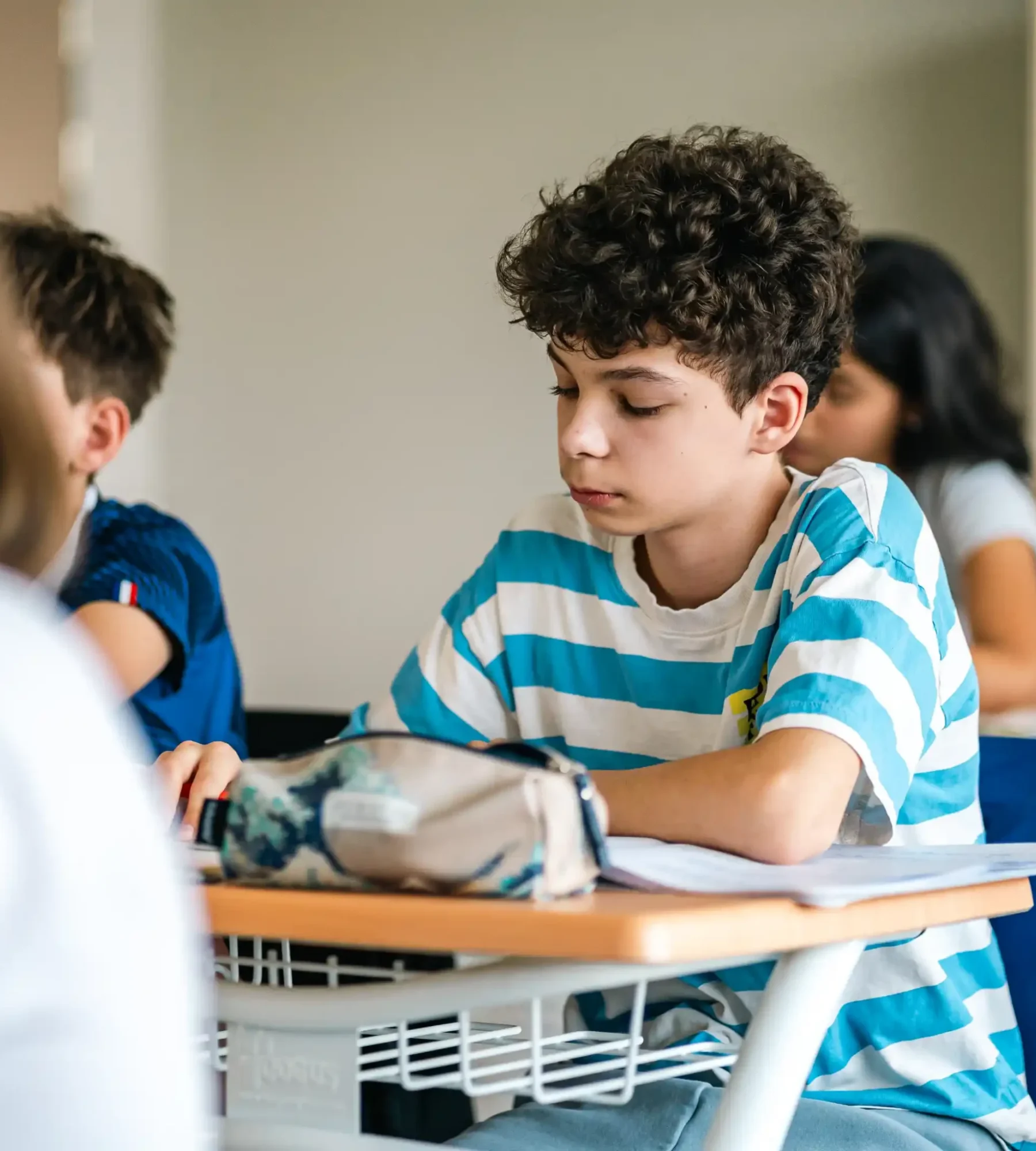 Un élève de collège en classe au Lycée Français Anna de Noailles